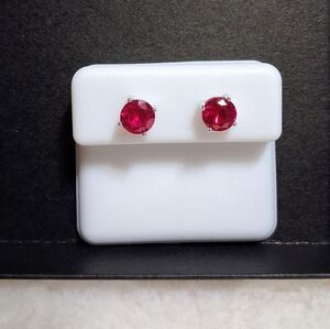 Sterling Silver 925 Stamped Ruby Red Corundum Push Back Stud Earrings